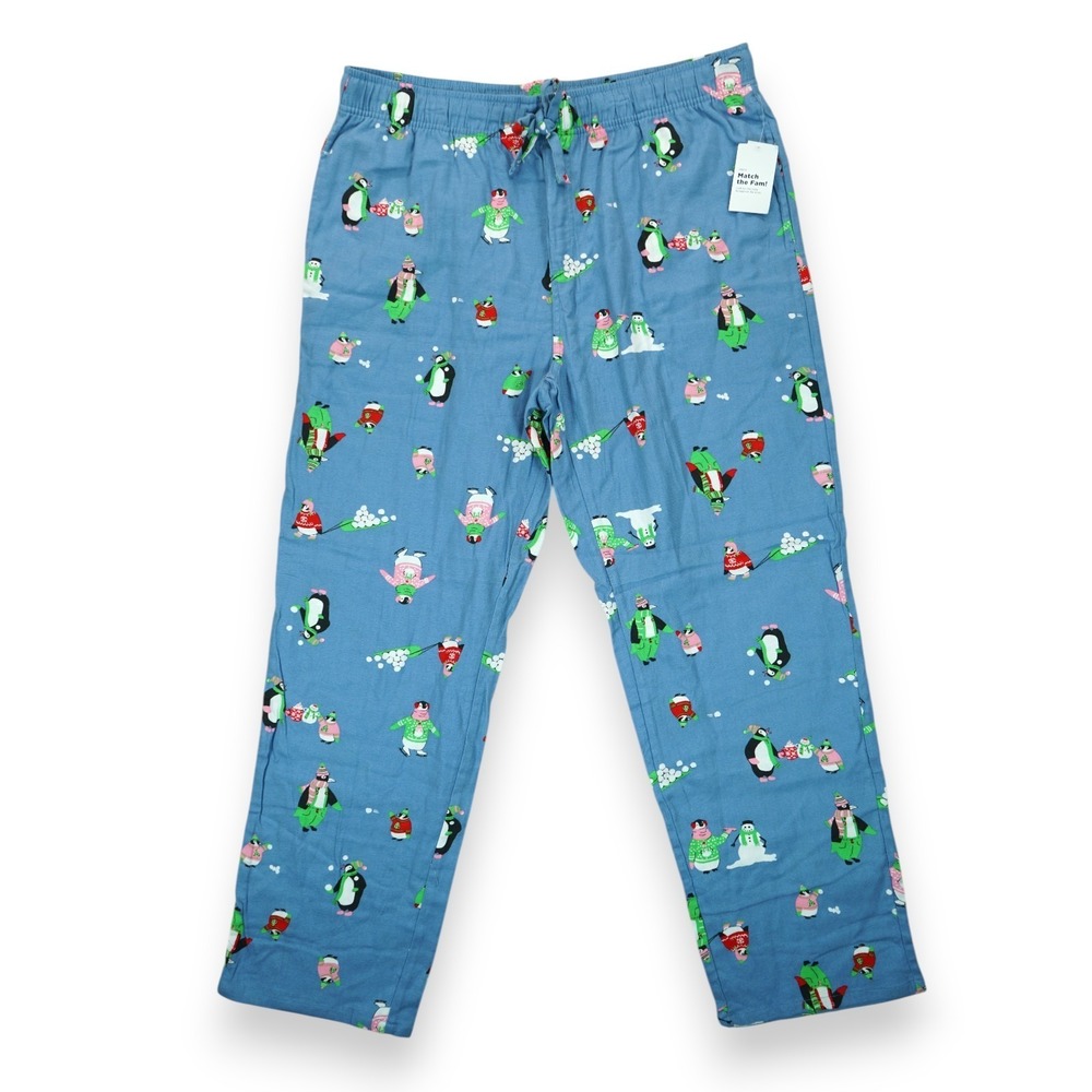 NWT Old Navy Womens XL Blue Penguins Mid-Rise Printed Flannel Pajama Pants